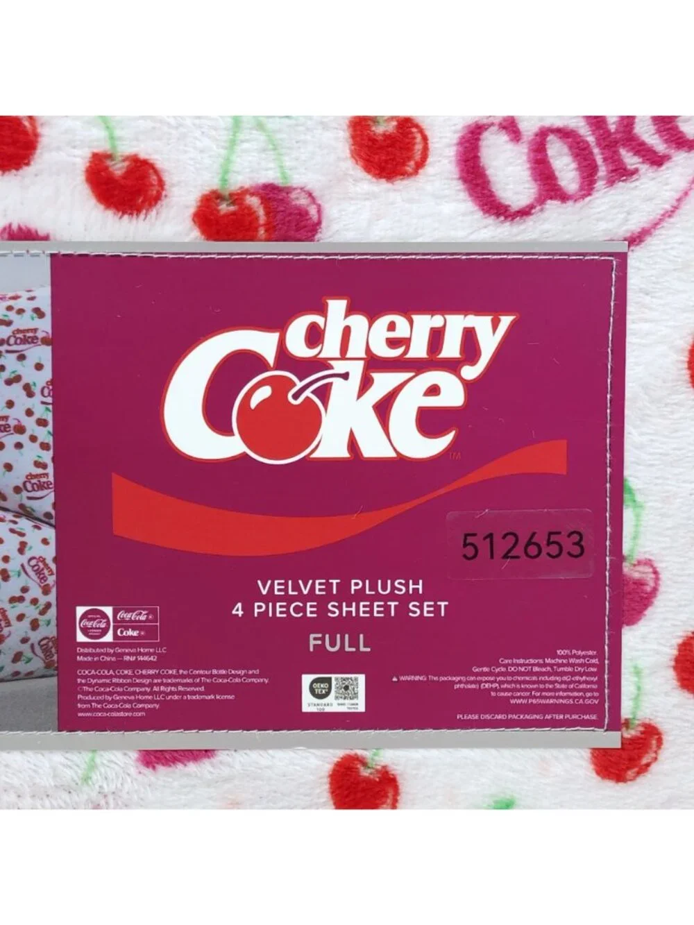 Cherry Coke Velvet Plush 4-Piece Sheet Set Full Double Super Soft Fit To 17